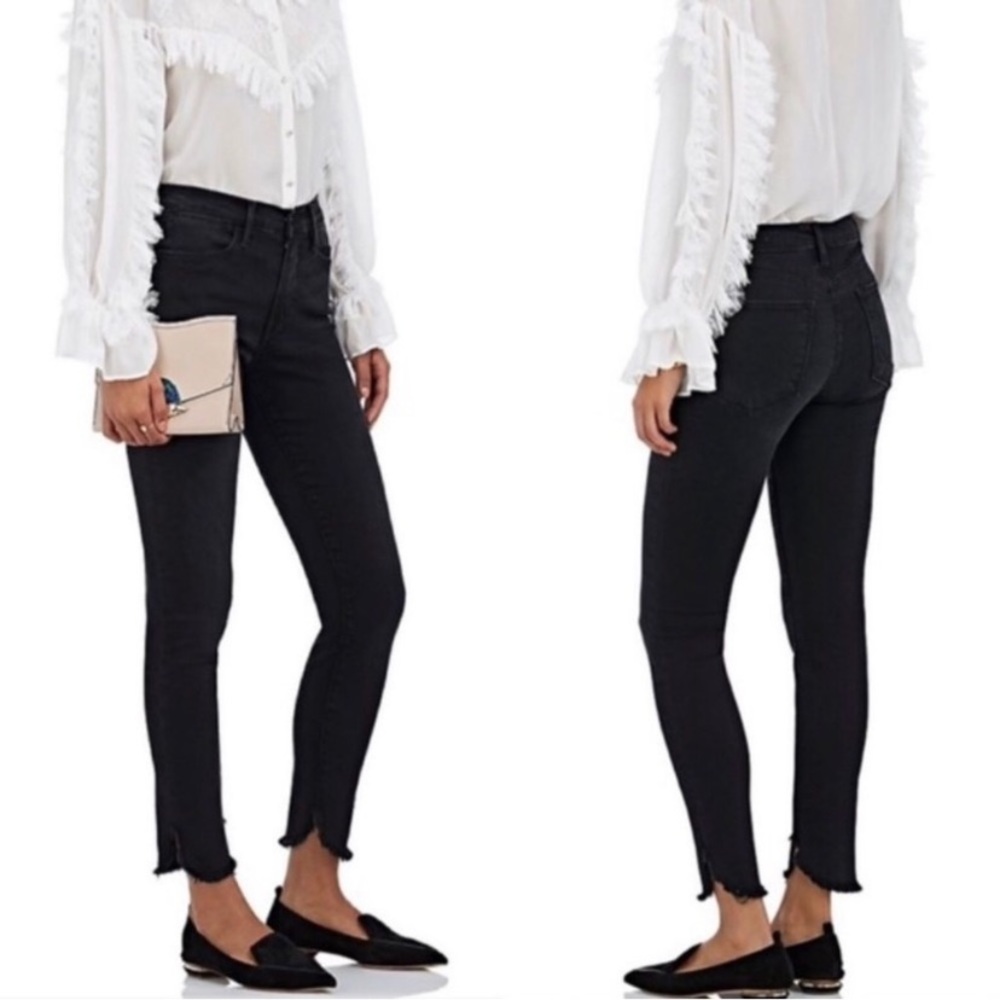 Frame Le High Skinny Black Raw Hem in Film Noir Size 28 - Picture 1 of 10